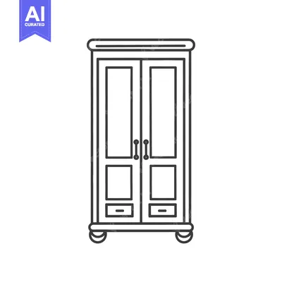 Aset desain premium: A two door cabinet with handles is shown in an outline