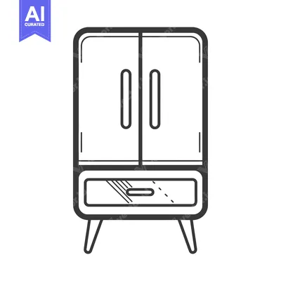 Aset desain premium: A simple black and white illustration of a closet cabinet