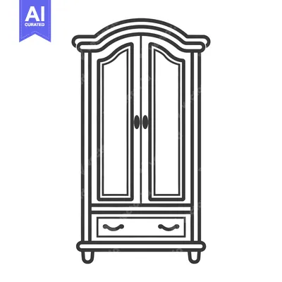 Aset desain premium: A monochrome depiction of a classic two door wardrobe