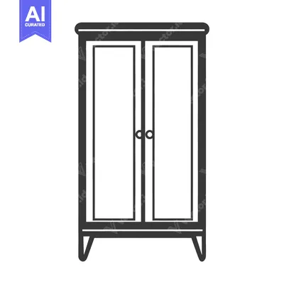 Premium design asset: A simple black and white illustration of a wardrobe with doors