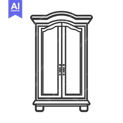 Aset desain premium: A black and white line drawing of a double door wardrobe