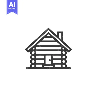 Aset premium populer: Minimalist Log Cabin Icon: Simple Line Art of Rustic Home