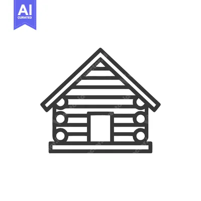 Aset premium populer: Minimalist Log Cabin Icon: Simple Line Art on White Background