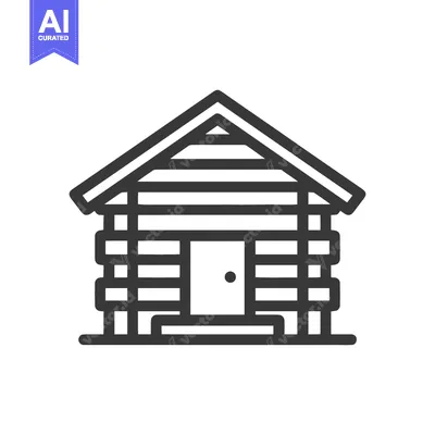 Aset premium populer: Minimalist Log Cabin Icon: Simple Line Art of Rustic Home