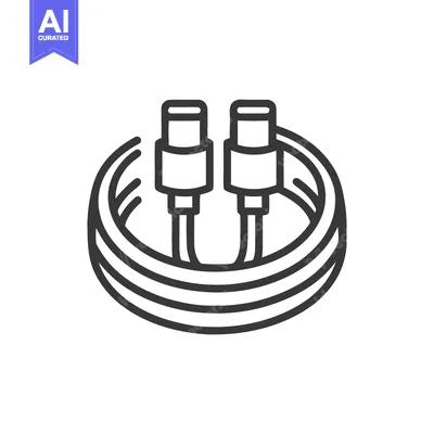 Premium design asset: Minimalist USB Cable Icon: Coiled Cord with Dual Connectors, Line Art