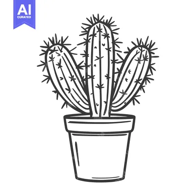 Aset premium populer: An illustrative black and white drawing of a potted cactus plant