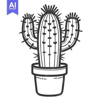 Aset premium populer: A simple black and white cactus plant illustration in a pot