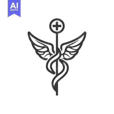 Caduceus Symbol with Wings and a Cross