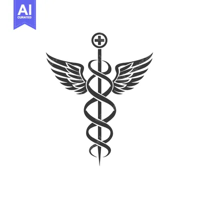 Premium design asset: Caduceus with Wings and Cross Symbol