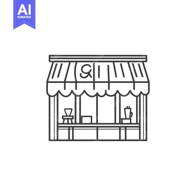 Popular premium asset: Illustration depicting a minimalistic outline of a coffee shop exterio