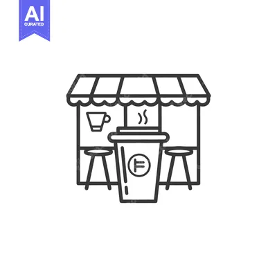 Aset desain premium: A simple graphic representation of a small coffee shop stand