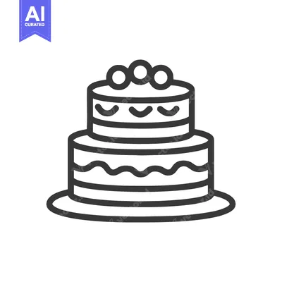 Aset premium populer: Elegant Two-Tier Cake Icon with Berry Topping, Minimalist Line Art