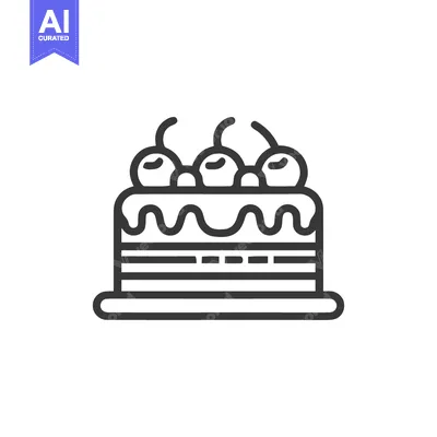 Aset desain premium: Elegant Cake Icon with Cherries and Drip, Line Art Style
