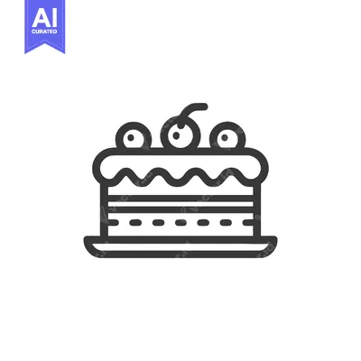 Aset desain premium: Minimalist Cake Icon with Cherries, Line Art Style, Dessert Illustrati