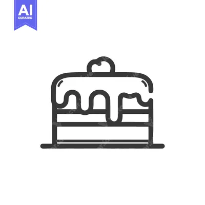 Aset premium populer: Minimalist Cake Icon with Cherry and Drip Glaze, Outline Style