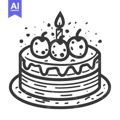 Aset premium populer: A decorated birthday cake with a single burning candle on top