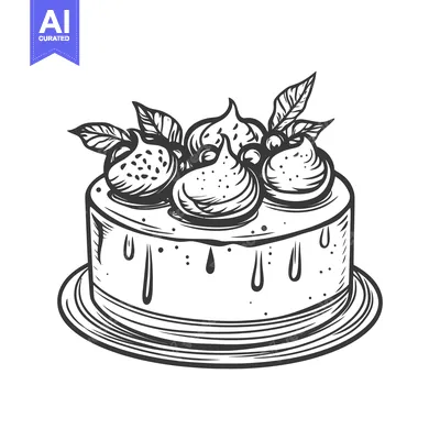 Aset desain premium: A Delicious Cake Decorated With Creamy Swirls and Green Leaves