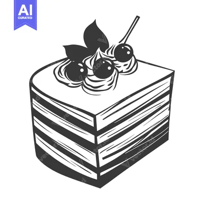 Aset desain premium: A sliced layered cake decorated with cherries and cream illustration