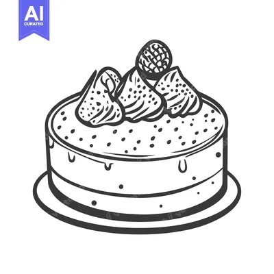 Aset desain premium: A simple illustrated cake with decorative frosting and small topping