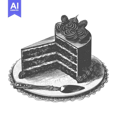 Aset desain premium: Delicious Chocolate Cake Slice Served on Decorative Plate