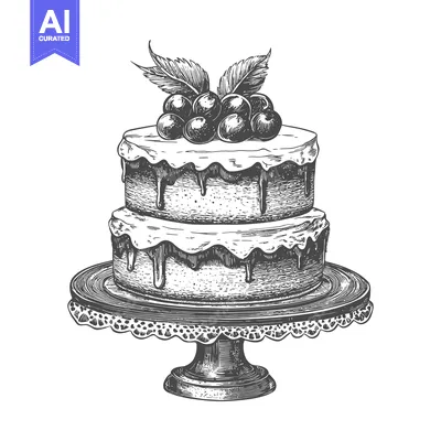 Aset premium populer: Two Tiered Cake With Berries And Icing On A Stand