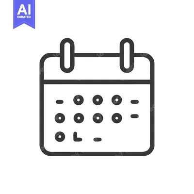 Aset desain premium: Minimalist Calendar Icon with Marked Dates, Outline Style on White Bac