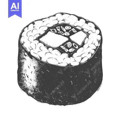 Aset desain premium: Delicious Sushi Roll Drawing Artistic Illustration