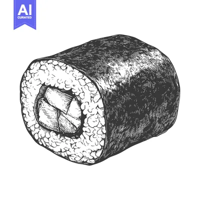 Aset desain premium: Hand Drawn Illustration Of A Single Sushi Roll