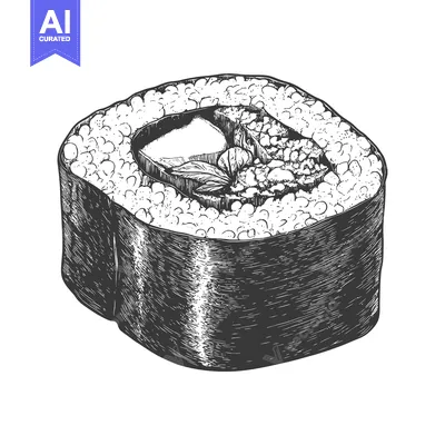Aset desain premium: A Detailed Drawing of a Single Sushi Roll