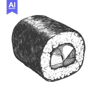 Aset desain premium: A detailed drawing of a single sushi roll