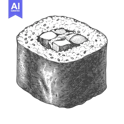 Aset premium populer: A Detailed Drawing Of A Single Sushi Roll