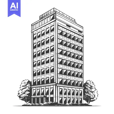 Aset premium populer: Modern Office Building Sketch with Landscaping