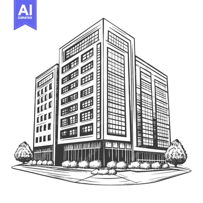 Aset premium populer: Modern City Buildings Architectural Sketch Drawing