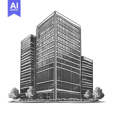 Premium design asset: Modern Cityscape Sketch Showing Three Tall Buildings