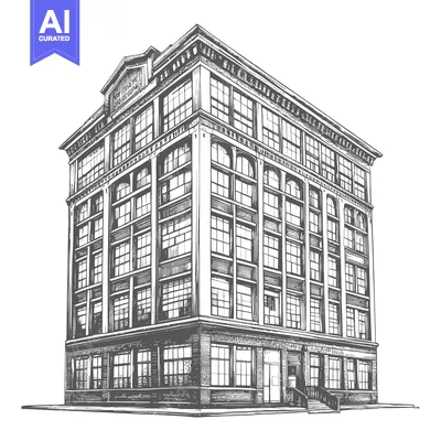 Aset premium populer: A Detailed Drawing Of A Grand Multi Story Building