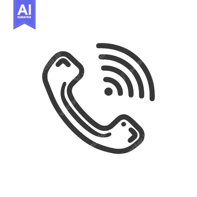 Aset premium populer: Phone Handset Icon with Signal Waves, Minimalist Line Art on White Bac