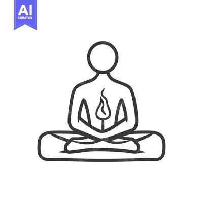 Aset desain premium: A simple illustration shows a person in a meditation position with a f