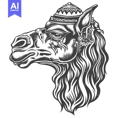 Aset desain premium: Camel Head with Traditional Patterned Hat and Earring