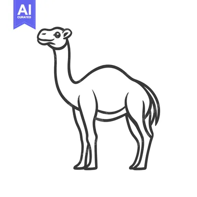 Popular premium asset: A simple black line illustration depicting a dromedary camel animal