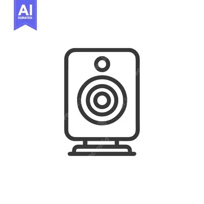 Aset premium populer: Minimalist Speaker Icon: Modern Audio Equipment Outline on White Backg