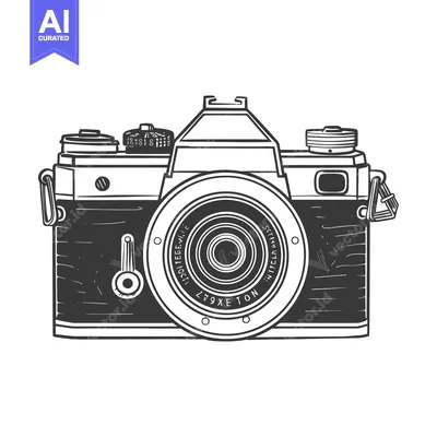 Aset desain premium: A stylized black and white illustration of a vintage camera
