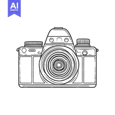 A simple black and white sketch of a photographic camera