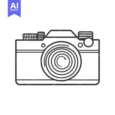 Aset desain premium: A black and white line drawing of a digital camera