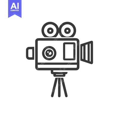 Aset desain premium: Vintage Film Camera Icon: Classic Cinema Equipment on Tripod, Minimali