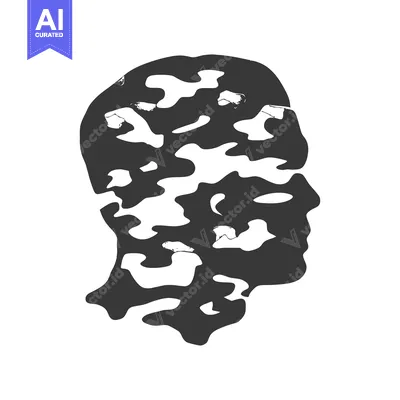 Aset premium populer: A human head silhouette showing a camouflage pattern overlay