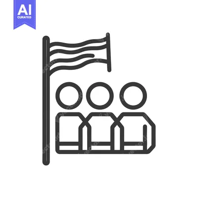 Aset premium populer: An icon displaying people standing behind a waving flag symbol
