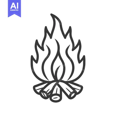 Aset premium populer: Simple black and white depiction of a burning campfire image