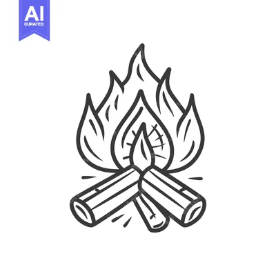 Popular premium asset: A stylized drawing of a burning campfire with wood logs