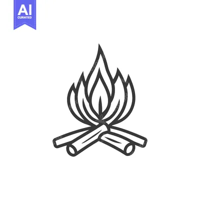 Premium design asset: A simple line art depiction of a burning campfire