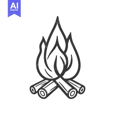 The image depicts a drawing of a campfire ablaze with flames